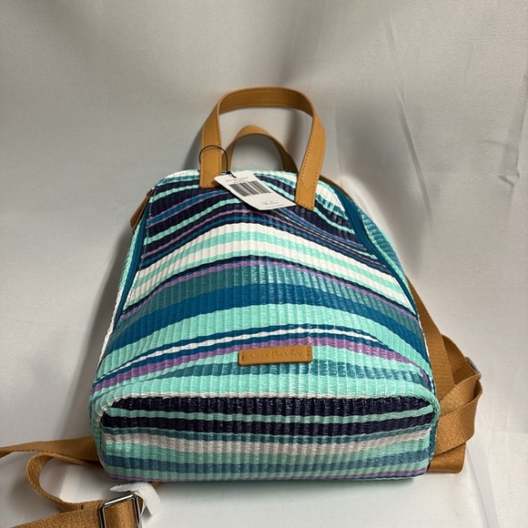Vera Bradley Straw Mini Totepack Backpack Spring Mint Stripe Beautiful NWT! main image 4